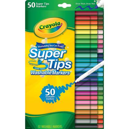 Crayola 50ct Super Tips Washable Markers, Kids School Supplies, Art Classroom Must Haves for Teachers, Journaling and Coloring Gift, Ages 3+