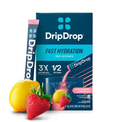DripDrop Hydration Powder Vegan Electrolyte Supplements - Strawberry Lemonade - 0.35oz/8ct