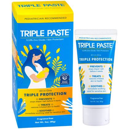 Triple Paste Diaper Rash Cream, Hypoallergenic Medicated Ointment for Babies, Overnight and Daily Protection - 3oz