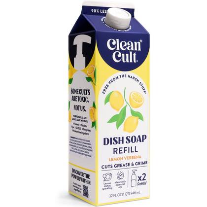 Clean Cult Liquid Dish Soap Refill - Lemon Verbena - 32 fl oz: Carton, Removes Grease, Dissolves Food, Ceramic Dishes