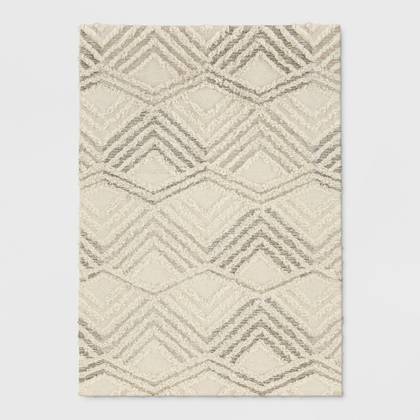 7'x10' Moroccan Shag Tufted Area Rug Cream - Threshold™: Geometric Wool, Handwoven, Medium Pile, Indoor Rectangle Rug