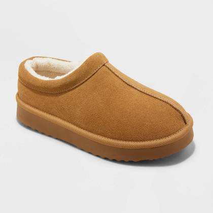 Women's Kaya Genuine Suede Clog Slippers - Auden™ Brown 6: Cushioned Footbed, Indoor/Outdoor Outsole