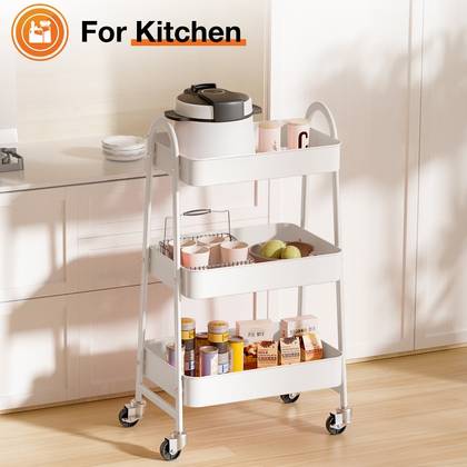 KTMBDW 3 Tier Rolling Cart Organizer, Rolling Cart with Lockable Wheels and Handle, Utility Cart Storage Cart for Nursery, Kitchen, Bathroom, White