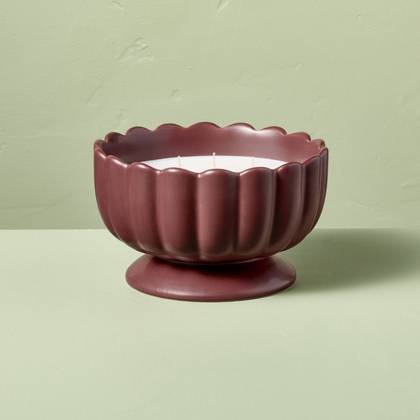 5 Wick Footed Ceramic Scalloped Rim Black Oak and Persimmon Jar Candle 34oz - Hearth & Hand™ with Magnolia