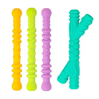 Re-Play Assorted Teether Straws with Cleaning Brush - 4pk: Soft Silicone Rattles for Infants, Baby Teething Aid