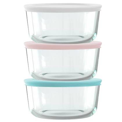 Pyrex® Simply Store® 6-pc 4-cup Round Glass Storage Set with Assorted Color Lids: Small Glass Containers, Dishwasher-Safe