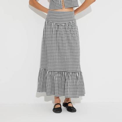 Women's Tiered Maxi Skirt - Wild Fable™ Black Plaid S