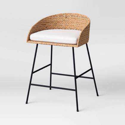 24" Landis Wicker Backed Counter Height Barstool with Cushion and Footrest White/Black- Threshold™