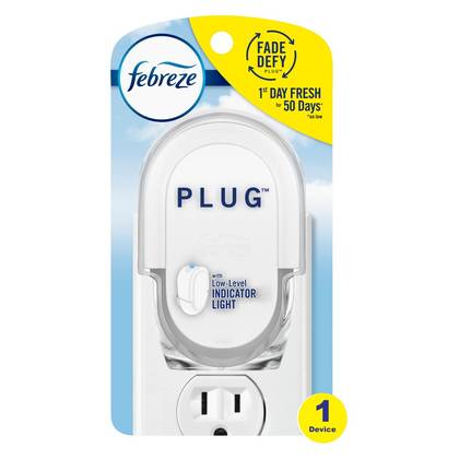 Febreze Odor-Fighting Fade Defy Plug Air Freshener - Warmer Device: Solid Form, 1-Pack, White, Dye-Free