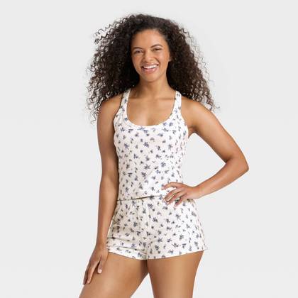 Women's Jersey Tank Top and Shorts Pajama Set - Wild Fable™ Cream Floral XXL