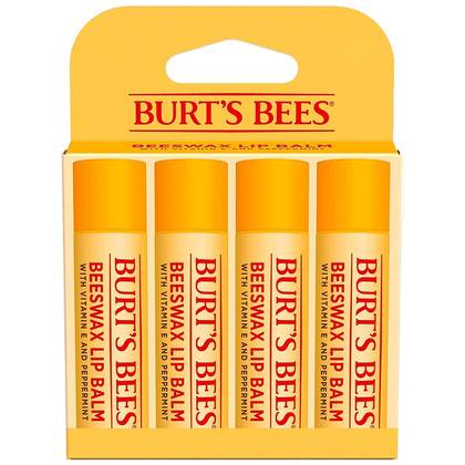 Burt's Bees 100% Natural Origin 24-Hour Moisturizing Lip Balm - Beeswax - 0.6oz/4pk: Peppermint and Beeswax Balm, Paraben-Free