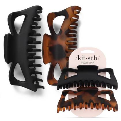 Kitsch Jumbo Classic Claw Clips - 2pc - Black/Tortoise: For All Hair Types, Hair Styling, Securing Hair