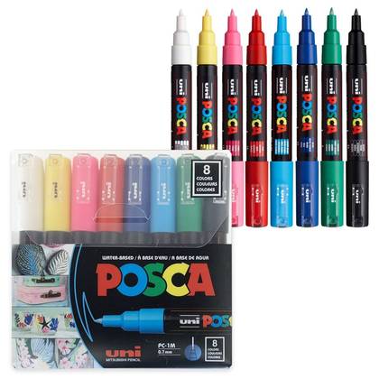 uniball POSCA 8pk PC-1M Water Based Paint Markers Extra Fine Tip 0.7mm