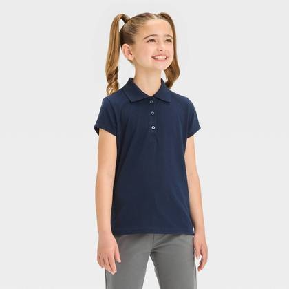 Girls' Short Sleeve Jersey Uniform Polo Shirt - Cat & Jack™ Navy Blue L