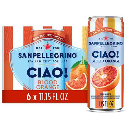 Sanpellegrino CIAO! Blood Orange Flavored Sparkling Water with Real Fruit Juices - 6pk/11.15 fl oz Cans