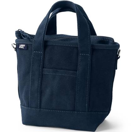 Lands' End Small Solid Color 3 Pocket Zip Top Canvas Tote Bag - - Radiant Navy