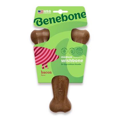 Benebone Wishbone Dog Chew Toy - Bacon - M
