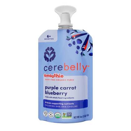 Cerebelly Organic Baby Food Single Pouch - Purple Carrot Blueberry Smoothie - 4oz: Suitable for 6+ Months, 2nd Stage Puree