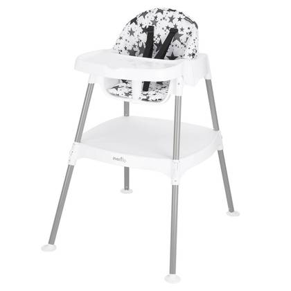 Evenflo 4in1 Hchair: Adjustable Height, Removable Tray, Safety Harness, Machine Washable Seat Pad