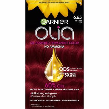 Garnier Olia Oil Powered Permanent Hair Color - Intense Red 6.65 - 6.3 fl oz: For All Hair Types, Cream Formula