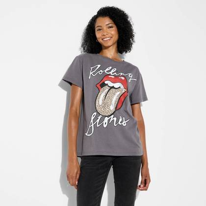 Women's The Rolling Stones Leppard Short Sleeve Graphic T-Shirt - Gray XXS