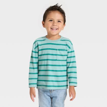Toddler Boys' Long Sleeve Oversized T-Shirt - Cat & Jack™ Green Striped 2T