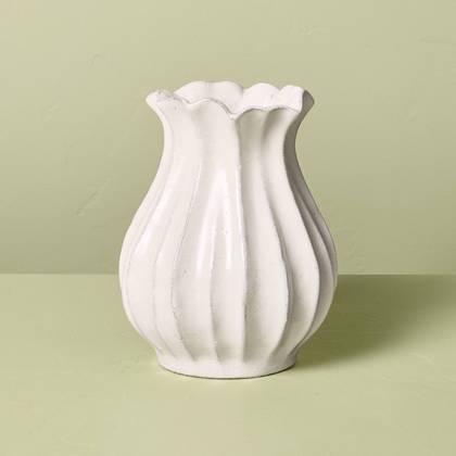 9" Pleated Ceramic Vase Sour Cream - Hearth & Hand™ with Magnolia