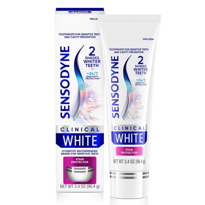Sensodyne Clinical White Fluoride Stain Protector & Whitening Toothpaste for Sensitive Teeth - 3.4oz
