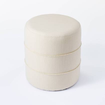 Catalina Round Ottoman Cream - Threshold™ designed with Studio McGee: Wooden Frame, Textured, No Assembly Required