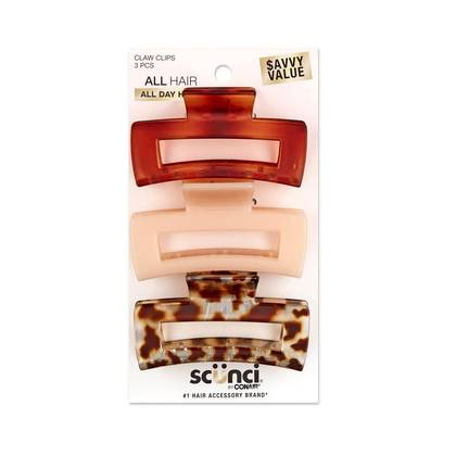 scünci Medium Sized Rectangle Claw Clips - All Hair - 3pcs: Hair Styling, Recycled Polystyrene, 97% Material