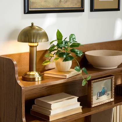 11.5" Fluted Metal Rechargeable Library Table Lamp Brass (Includes LED Light Bulb) - Hearth & Hand™ with Magnolia