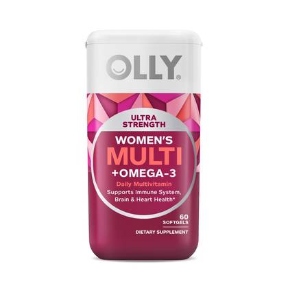 OLLY Ultra Strength Women's Multi + Omega-3 Daily Vitamin Softgels - 60ct: Zinc 375mg, Unflavored, Gluten-Free