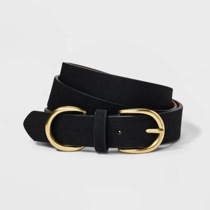 Women's Double Harness Metal Loop Belt - Universal Thread™ Black XS: Adjustable Strap, Solid Pattern