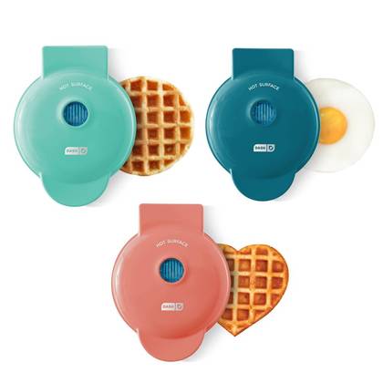 Dash Mini Waffle Maker, Griddle and Heart Waffle Maker - 3-Piece Set: Nonstick Pancake & Waffle Cooking Surface