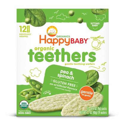 Happy Baby Organic Pea & Spinach Gentle Teething Wafers Baby Snacks - 12ct/1.68oz