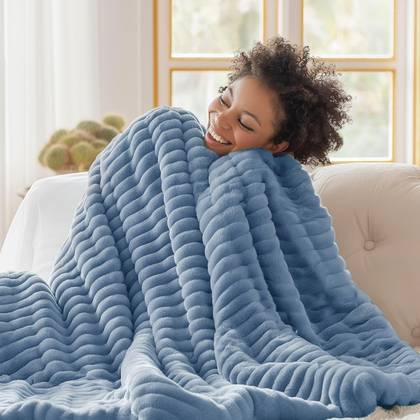 Bedsure GentleSoft Striped Flannel Fleece Blanket - Ultra Soft Lightweight Ribbed Throw, Cozy Bedding for Couch, Bedroom & Guest Room