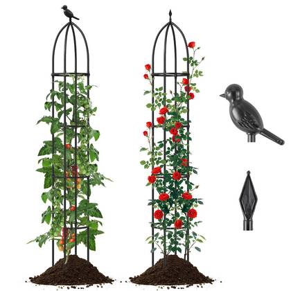 Costway 2PCS Garden Obelisk Trellis for Climbing Plants 78” Rustproof PE-Coated Metal Flower Trellis w/ Adjustable Height