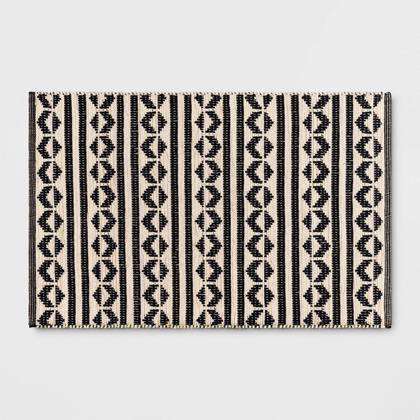 2'6"x4' Geometric Woven Accent Rug Black - Threshold™: Handmade Cotton Wool Jute Flat Pile Indoor Rug