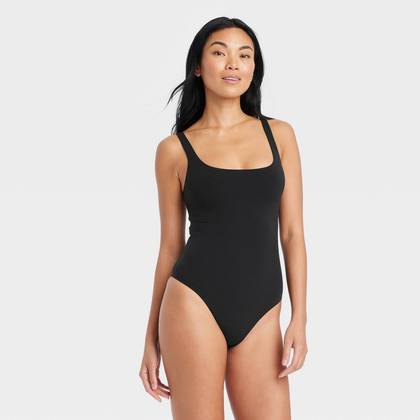 Women's Luxe 4-Way Stretch Tank Bodysuit - Auden™ Black S: Nylon Spandex Blend, Scoopneck, Snap Closure