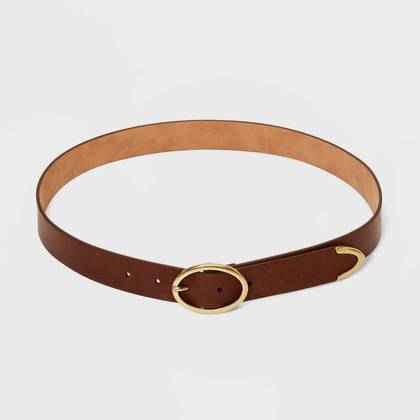 Women's Oval Center Bar Belt - Universal Thread™ Cognac M: Adjustable Strap, Solid Pattern, Buckle Closure