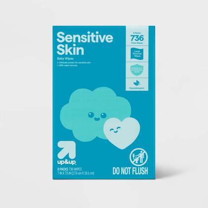 Sensitive Baby Wipes - 8pk/736ct - up&up™: Diaper Area, Pull-Out Dispenser, Hypoallergenic, Unscented