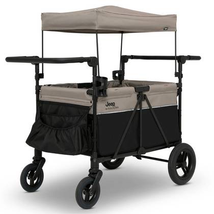 Jeep Gladiator 4-Seater Stroller Wagon by Delta Children - Black/Tan: 5-Point Harness, Foot Operated Brake, Adjustable Handle, EVA Tires