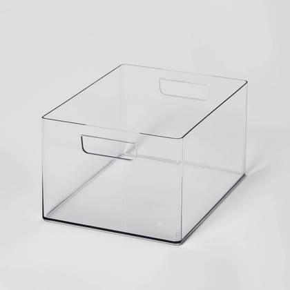 Large Bathroom Organizer Bin with Handles Clear - Brightroom™: PET, 6.5" Height, 12" Depth, 9" Width, Organizing Bin