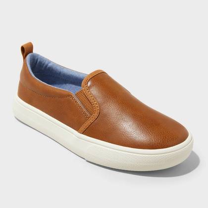 Boys' Rune Slip-On Sneakers - Cat & Jack™ Cognac 6: Faux Leather, Non-Marking Sole, Closed Round Toe