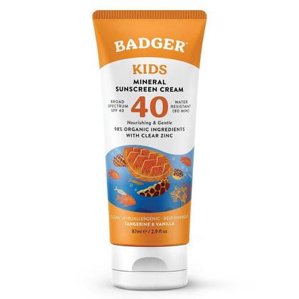Badger Mineral Kids Sunscreen Cream - SPF 40 - 2.9 fl.oz: Whole Body, Hypoallergenic, Paraben-Free, Vanilla Tangerine Scent