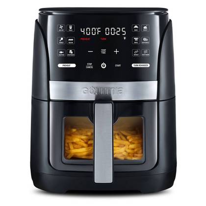 Gourmia 6qt Digital Window Air Fryer with 12 Presets & Guided Cooking Black: Stainless Steel, 1-Year Warranty