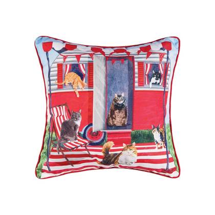 C&F Home Cat Caravan Cotton Blend HD Printed Accent Throw Pillow 18" x 18"