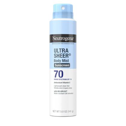 Neutrogena Ultra Sheer Sunscreen Spray, SPF 70, 5oz: Face & Whole Body Protection, Noncomedogenic, Oil & Oxybenzone-Free