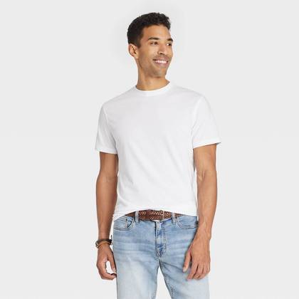 Men's Every Wear Short Sleeve T-Shirt - Goodfellow & Co™ White L: Cotton Recycled Polyester Blend